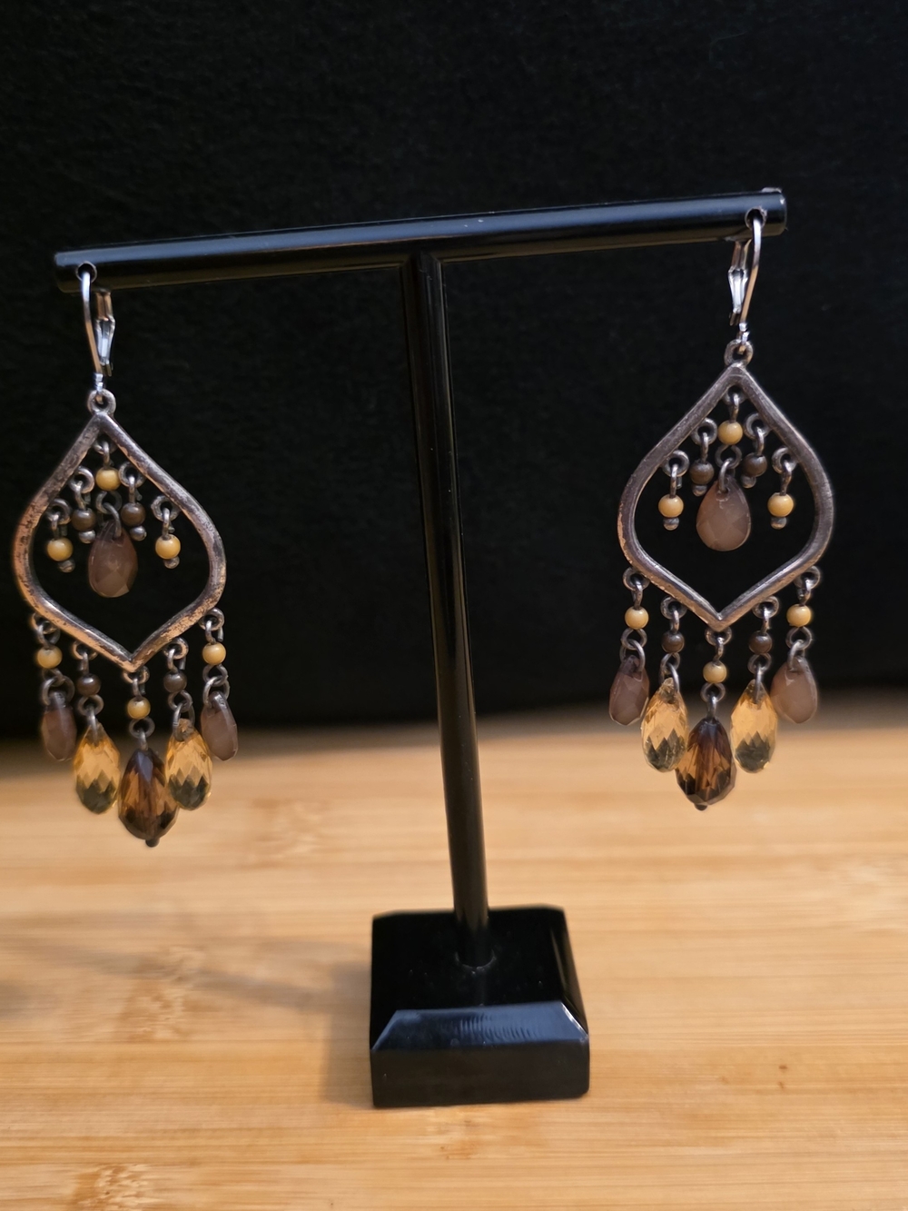 Lia Sophia Brown and Yellow Teardrop Chandelier Earrings